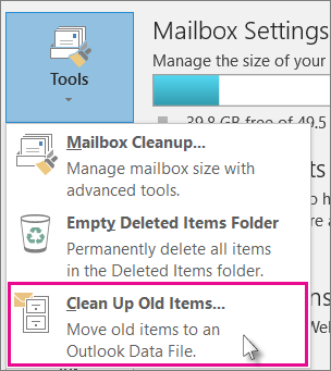 then click on Tools > Clean up old items.